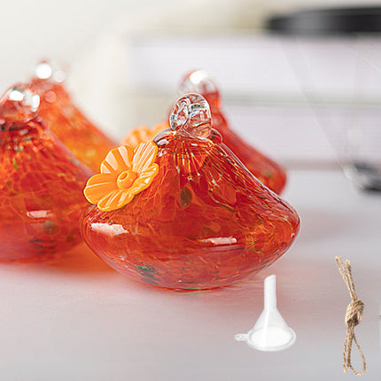 Outdoor Hand-Blown Glass Bird Feeder - Durable Weather-Proof Bird Waterer, Includes Funnel & Hanging Rope (Single - Red Dot)