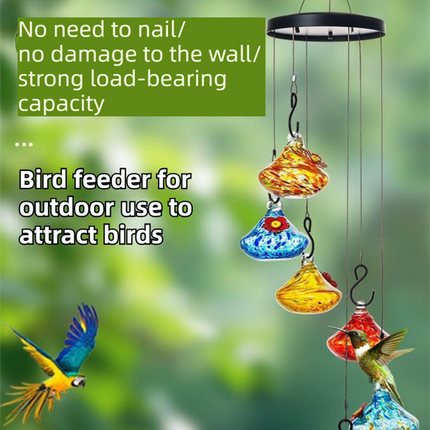 Outdoor Hand-Blown Glass Bird Feeder - Durable Weather-Proof Bird Waterer, Includes Funnel & Hanging Rope (Single - Light Blue Dot)