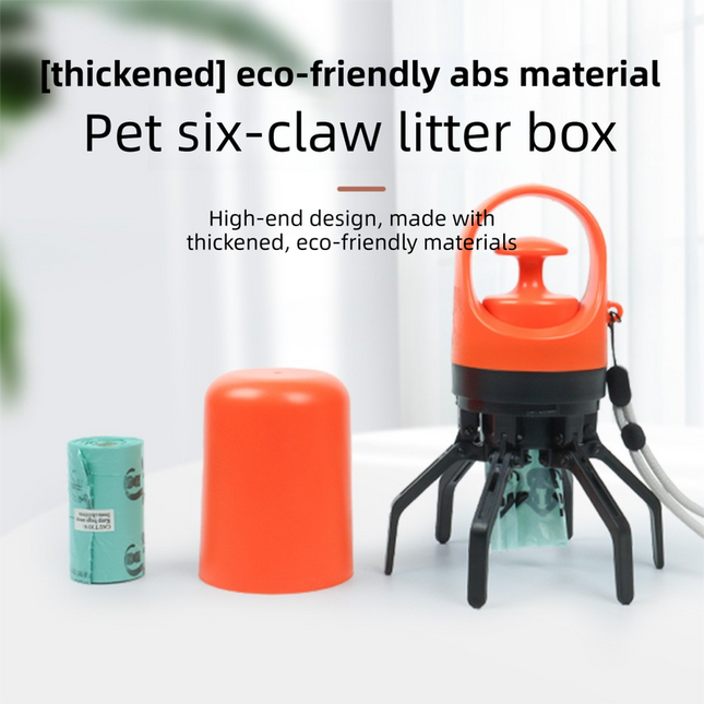Orange Foldable 6-Claw Pet Pooper Scooper with Integrated Waste Bag Dispenser & 1 Roll of Bags – product detail