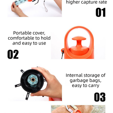 Blue Foldable 6-Claw Pet Pooper Scooper with Integrated Waste Bag Dispenser & 1 Roll of Bags - Durable One-Handed Operation for Outdoor Walking