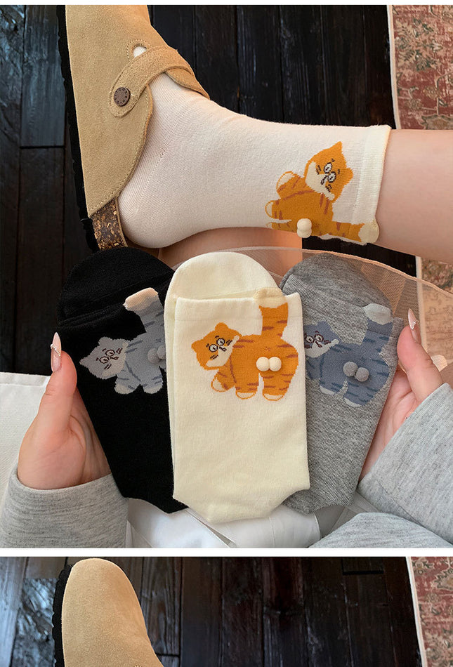 6-Pair Cute 3D Cartoon Cat Mid Socks