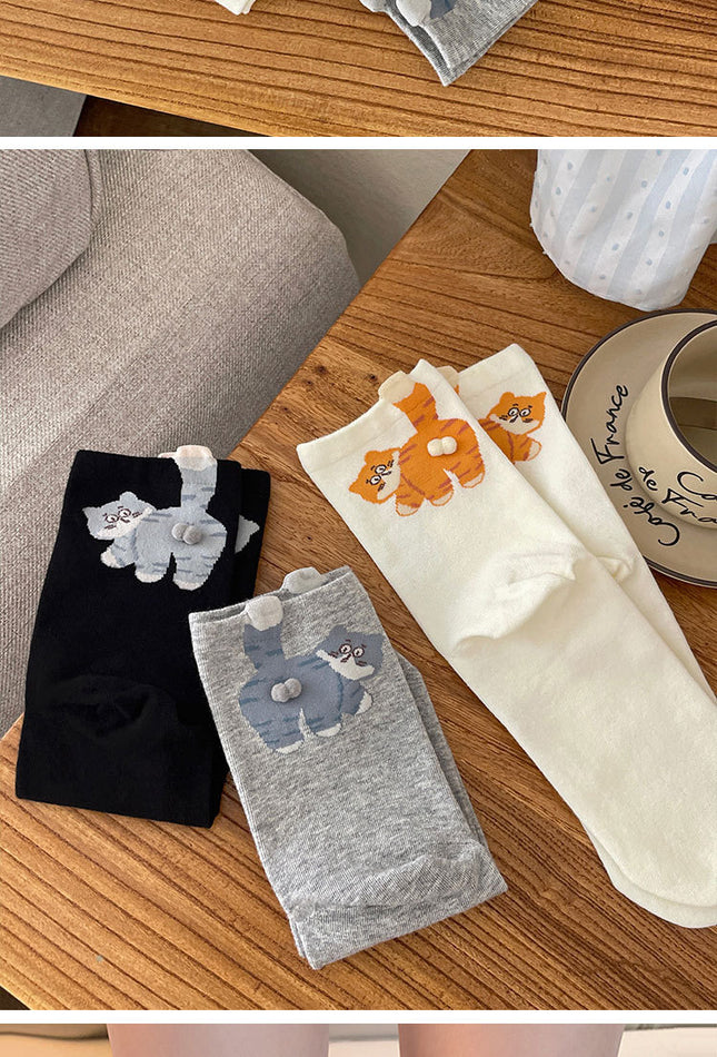 6-Pair Cute 3D Cartoon Cat Mid Socks – product detail