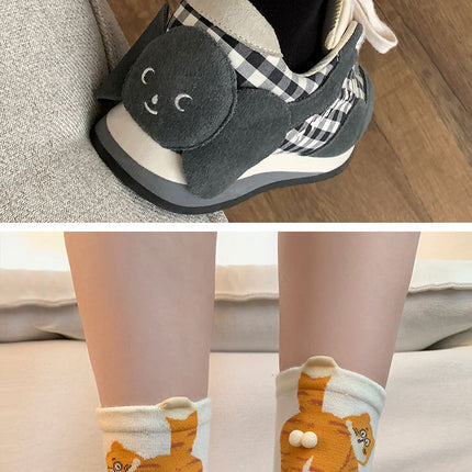 6-Pair Cute 3D Cartoon Cat Mid Socks - Breathable & Odor-Resistant Cotton Blend with Fun & Quirky Cat Pattern
