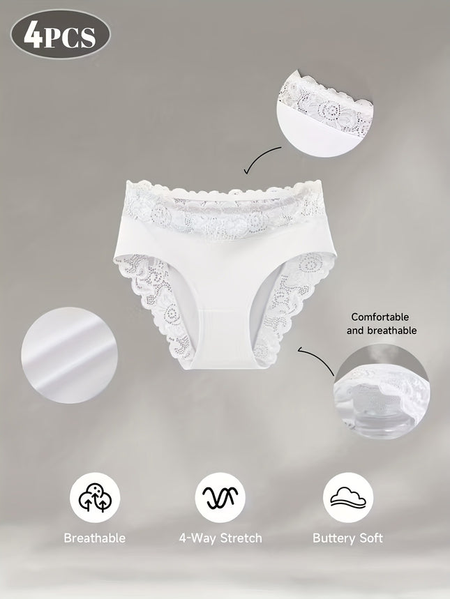 4-Pack White Elegant High-Waist Lace Panties for Women(Size S) – product detail