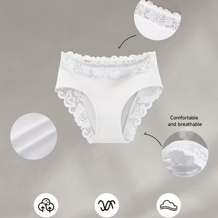 4-Pack White Elegant High-Waist Lace Panties for Women(Size M) - Tummy Control & Butt Lifting Briefs, Breathable Underwear with Cotton Crotch Lining