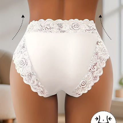 4-Pack White Elegant High-Waist Lace Panties for Women(Size M) - Tummy Control & Butt Lifting Briefs, Breathable Underwear with Cotton Crotch Lining