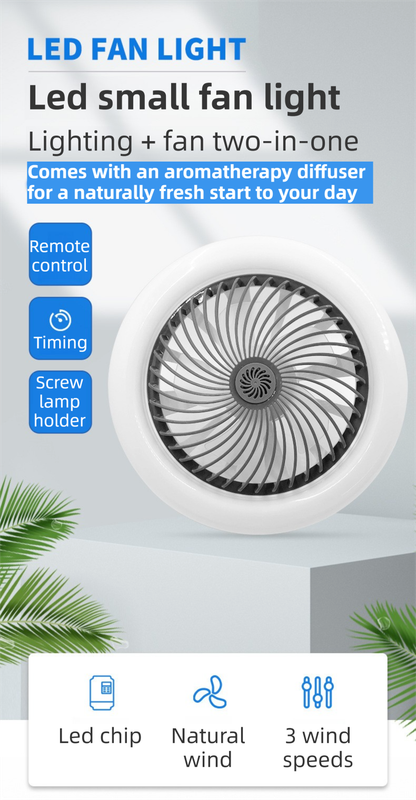 Yellow Quiet Remote LED Ceiling Fan Light with Aromatherapy Slot and Removable E27 Base – product detail