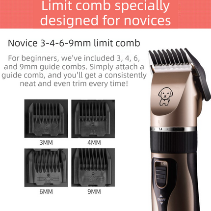 Gold K5 Lightweight Pet Precision Grooming Clipper - USB Rechargable, Low Noise Dog & Cat Hair Trimmer with 5-Level Adjustable Titanium Ceramic Blade & 4*Guide Combs