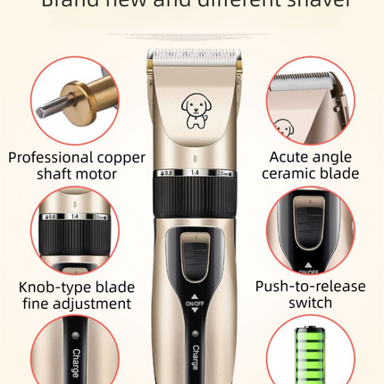 Gold K5 Lightweight Pet Precision Grooming Clipper - USB Rechargable, Low Noise Dog & Cat Hair Trimmer with 5-Level Adjustable Titanium Ceramic Blade & 4*Guide Combs