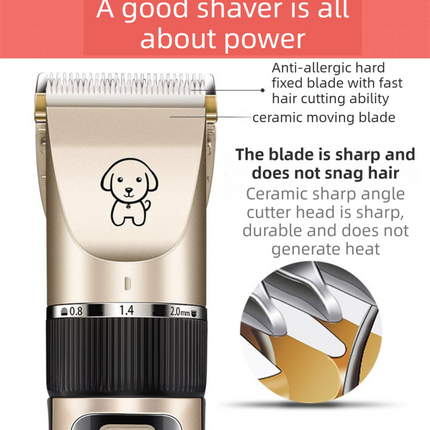 Black K5 Lightweight Pet Precision Grooming Clipper - USB Rechargable, Low Noise Dog & Cat Hair Trimmer with 5-Level Adjustable Titanium Ceramic Blade & 4*Guide Combs