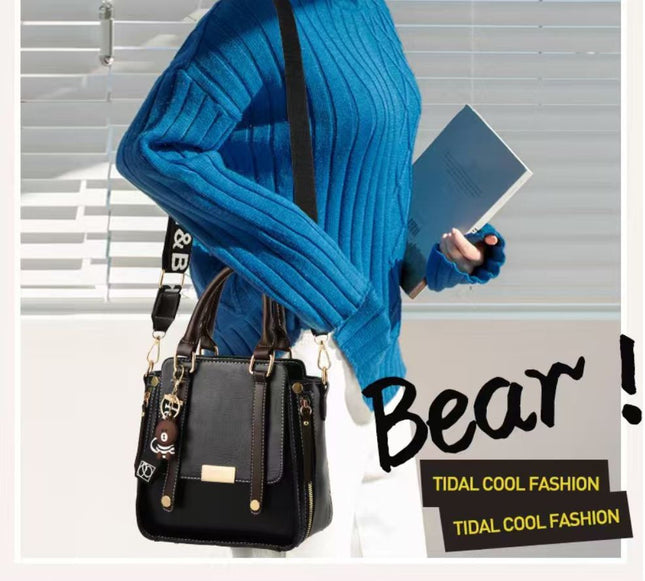 Caramel Trendy Vertical Square PU Leather Moto Crossbody Bag & Tote with 5-Pocket Organized Compartments & – product detail