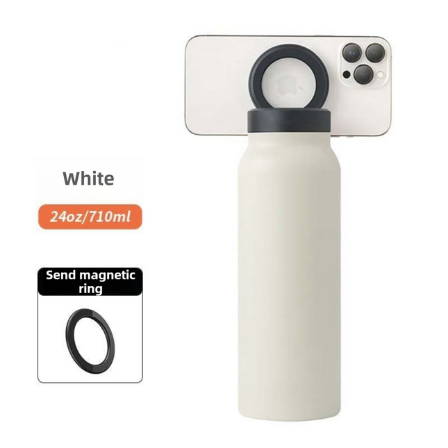 White 24oz Stainless Steel Insulated Water Bottle With 90 Degree Adjustable Vertical/Horizontal
