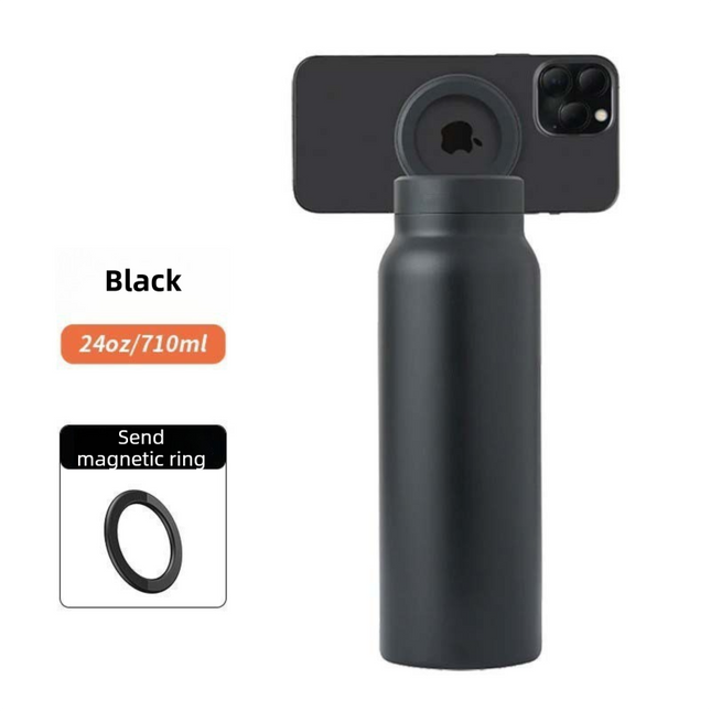 Black 24oz Stainless Steel Insulated Water Bottle With 90 Degree Adjustable Vertical/Horizontal