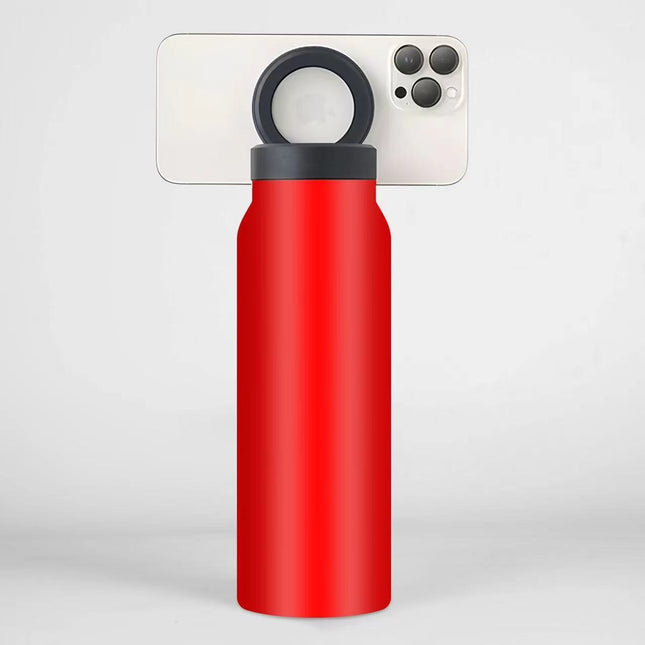 Red 24oz Stainless Steel Insulated Water Bottle With 90 Degree Adjustable Vertical/Horizontal Magnetic Phone