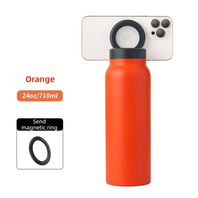 Orange 24oz Stainless Steel Insulated Water Bottle With 90 Degree Adjustable Vertical/Horizontal
