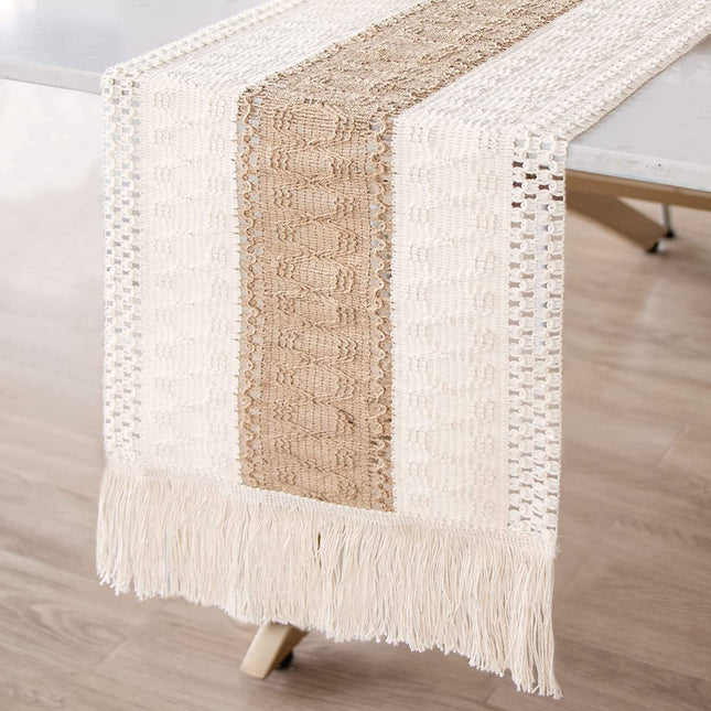 White-Brown Bohemian Woven Dining Mat with Tassels(30X50CM)