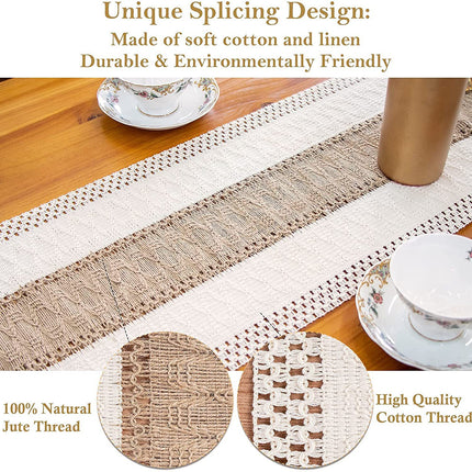 White-Brown Bohemian Woven Dining Mat with Tassels(30X50CM) - Wrinkle-Resistant Striped Placemat for Wedding, Holiday & Outdoor Party