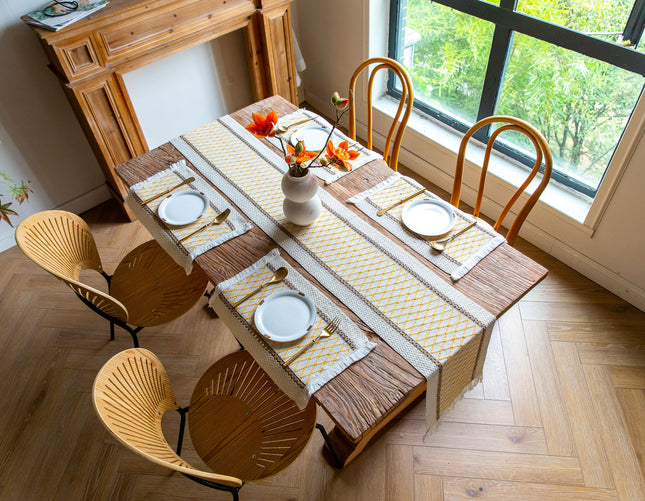 White-Grey Bohemian Woven Dining Mat with Tassels(30X50CM) – product detail