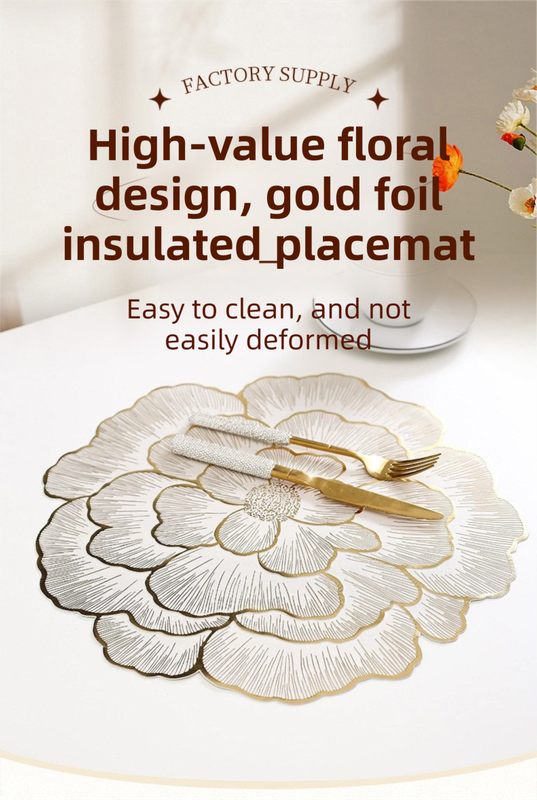 4-Pack Gold Luxury Bronzing Floral Heat-Insulated Placemats – product detail