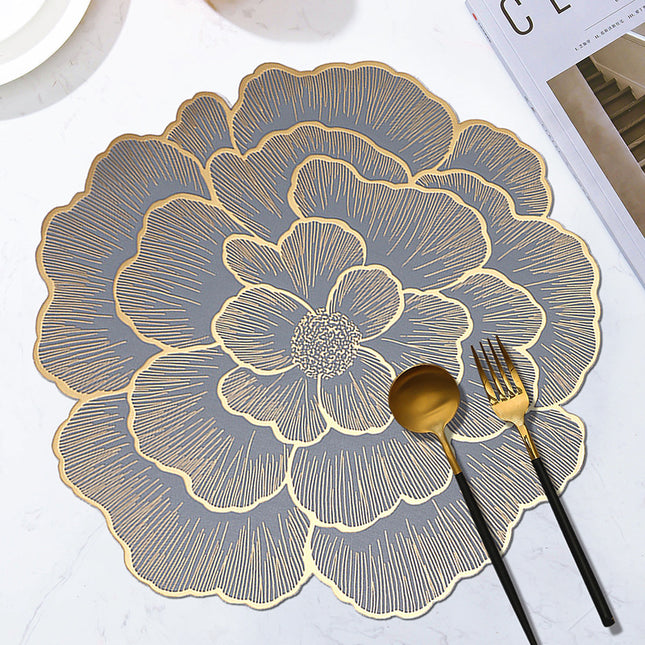 4-Pack Gold & Grey Luxury Bronzing Floral Heat-Insulated Placemats