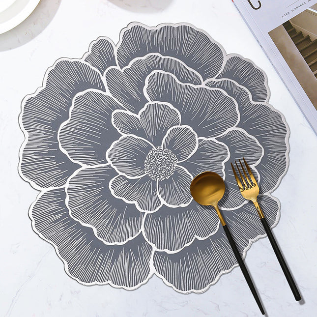 4-Pack Sliver & Grey Luxury Bronzing Floral Heat-Insulated Placemats