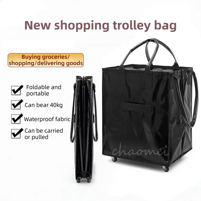 Black Portable Folding Shopping Trolley Bag(50x40x30CM) – product detail