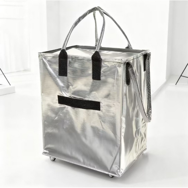 Sliver Portable Folding Shopping Trolley Bag(50x40x30CM)