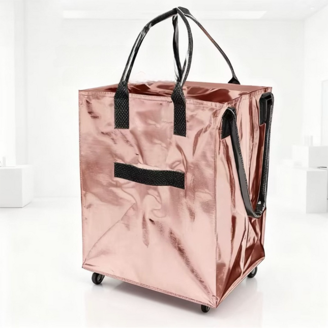Rose-Gold Portable Folding Shopping Trolley Bag(50x40x30CM)