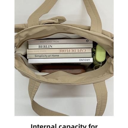 Khaki Puffy Quilted Nylon Hobo & Crossbody Bag with Cute Bowknot – product features