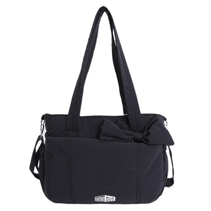 Black Puffy Quilted Nylon Hobo & Crossbody Bag with Cute Bowknot - Trendy Large-Capacity Handbag with Multiple Compartments