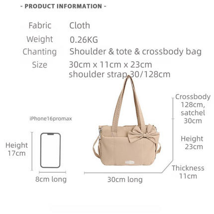 Black Puffy Quilted Nylon Hobo & Crossbody Bag with Cute Bowknot - Trendy Large-Capacity Handbag with Multiple Compartments