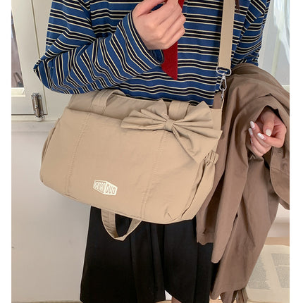 Red Puffy Quilted Nylon Hobo & Crossbody Bag with Cute Bowknot - Trendy Large-Capacity Handbag with Multiple Compartments