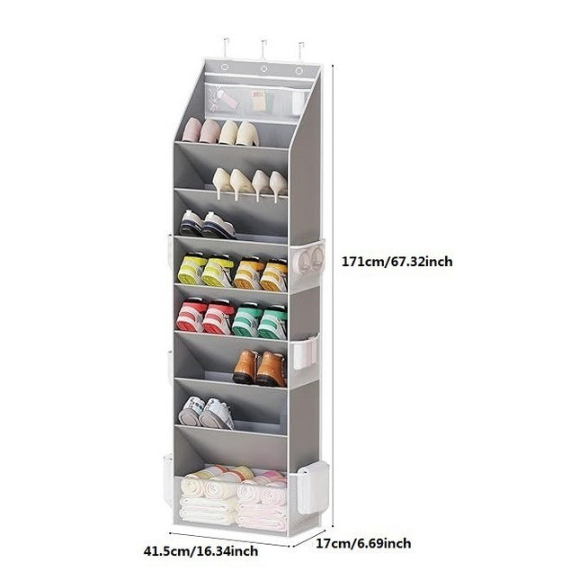 Black 8-Tier Over-the-Door Shoe Organizer with 7 Slanted & 1 Flat & 6 Side Pockets – product detail