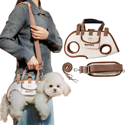 Beige 4-in-1 Multi-Functional Pet Carrier Bag with Detachable Strap & 1.5M Traction Rope - Lightweight Breathable Travel Sling for Cats & Dogs - Sizes S(Up to 4kg)