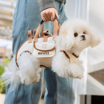 Beige 4-in-1 Multi-Functional Pet Carrier Bag with Detachable Strap & 1.5M Traction Rope - Lightweight Breathable Travel Sling for Cats & Dogs - Sizes S(Up to 4kg)