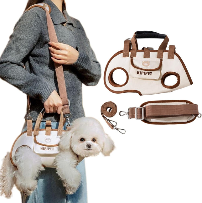 Beige 4-in-1 Multi-Functional Pet Carrier Bag with Detachable Strap & 1.5M Traction Rope (Up to