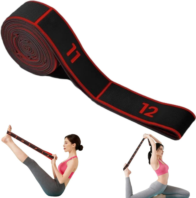 2-Pack Black-Red 12-Loop Numbered Yoga Stretch Strap(4x138CM)
