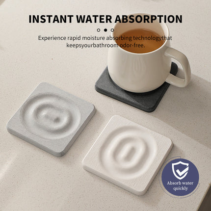 6-Pack Dark Grey Instant Dry Diatomite Square Coaster Tray(10x10CM) - Ultra-Absorbent Bathroom Sink Caddy & Cup Mat