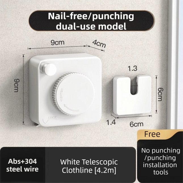White 4.2M Heavy Duty Invisible Retractable Clothesline