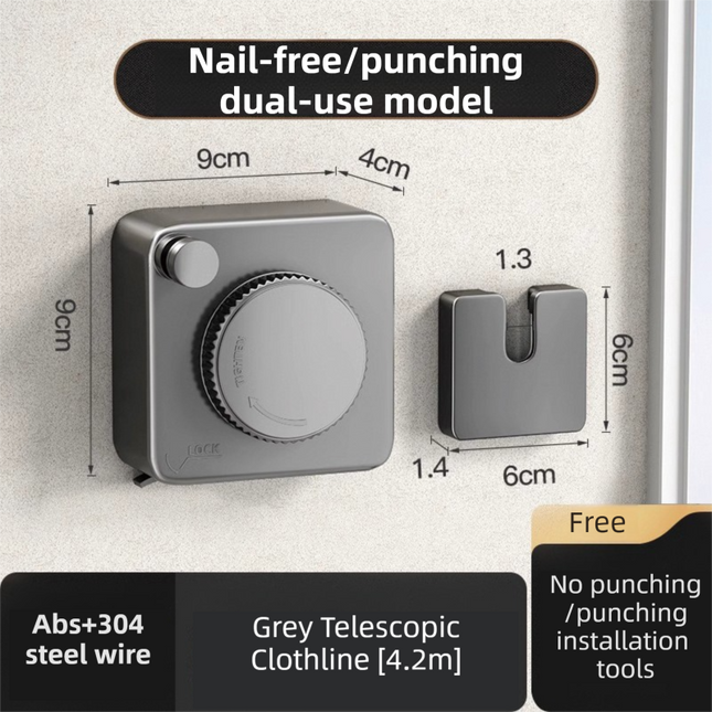 Grey 4.2M Heavy Duty Invisible Retractable Clothesline