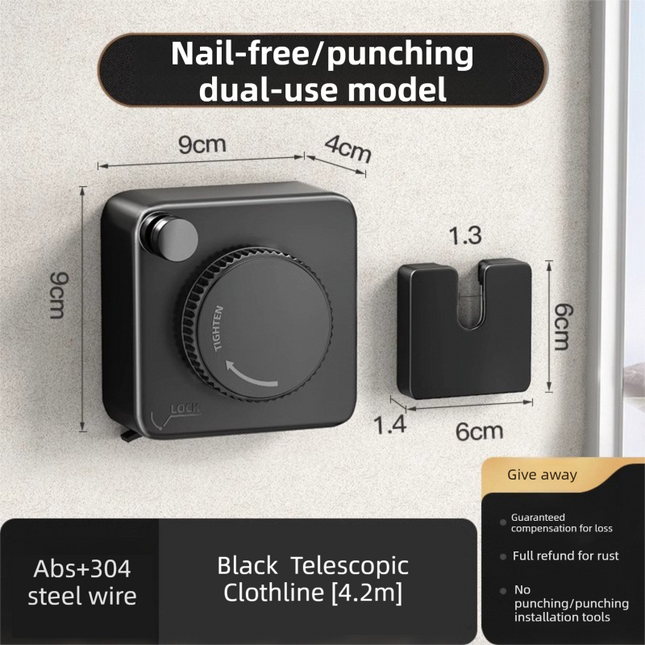 Black 4.2M Heavy Duty Invisible Retractable Clothesline