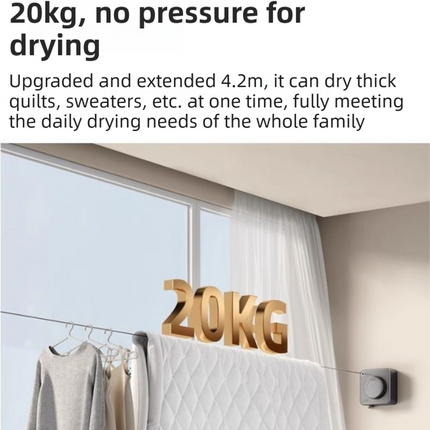 Black 4.2M Heavy Duty Invisible Retractable Clothesline - Rustproof & Drill-Free Laundry Hanger with 20kg Load Capacity