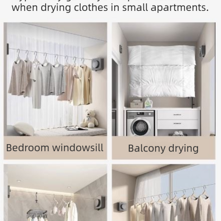Black 4.2M Heavy Duty Invisible Retractable Clothesline - Rustproof & Drill-Free Laundry Hanger with 20kg Load Capacity