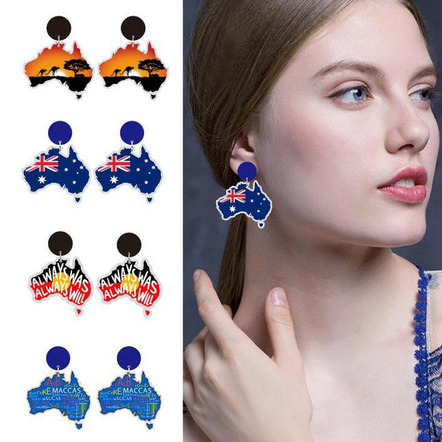 4-Pair Wooden Australia Map Silhouette Earrings