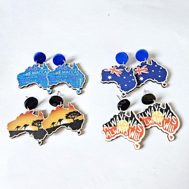 4-Pair Wooden Australia Map Silhouette Earrings – product detail