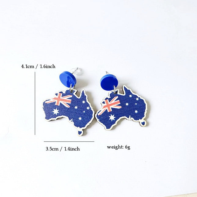 Wooden Australia Map Silhouette Earrings