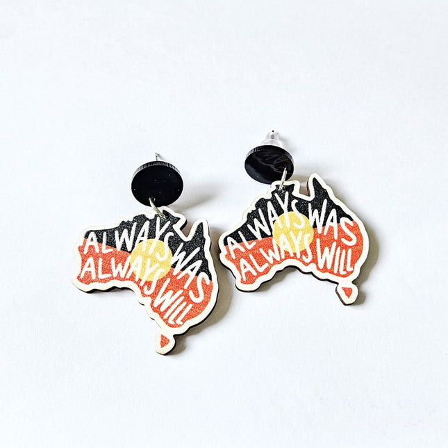 Wooden Australia Map Silhouette Earrings
