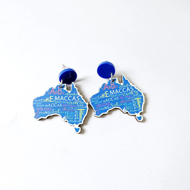 Wooden Australia Map Silhouette Earrings