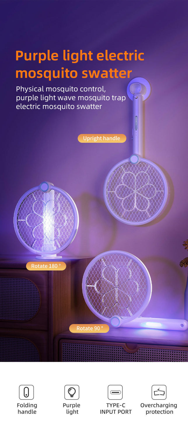 2-in-1 Foldable Electric Mosquito Swatter & UV Light Killer Lamp with 180 Degree Rotating Head and – product detail