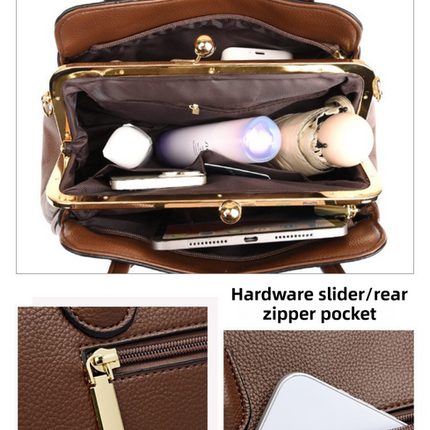 Wine Red Women's Premium Wear-Resistant Leather Shoulder Bag - Vintage Frame Kiss-Lock Handbag & Crossbody Satchel